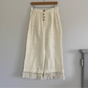free People S/P oversized cream pants fringe hem wide leg 100% cotton button fly